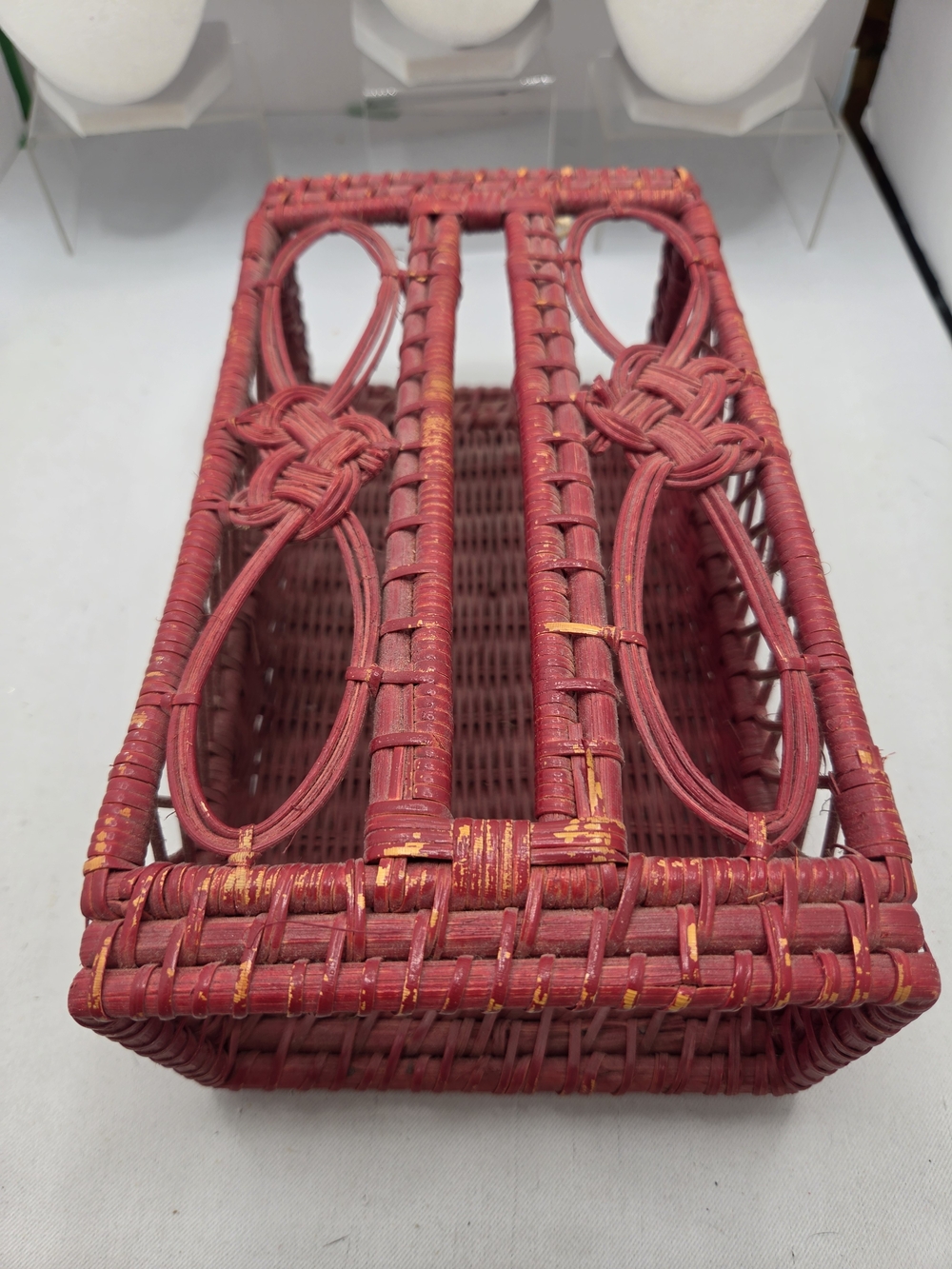 Red Wicker Rectangular Tissue Box Cover, Woven Rustic Style, 10 x 5 in